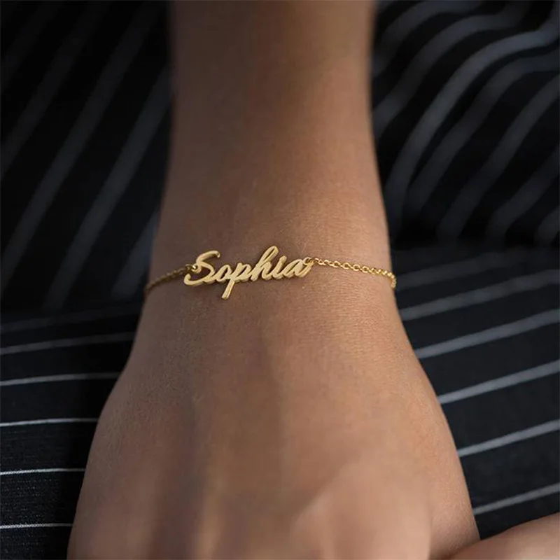 

Персонализированный именной браслет, индивидуальное название, браслет из нержавеющей стали с золотой цепочкой с буквами, уникальные женск...