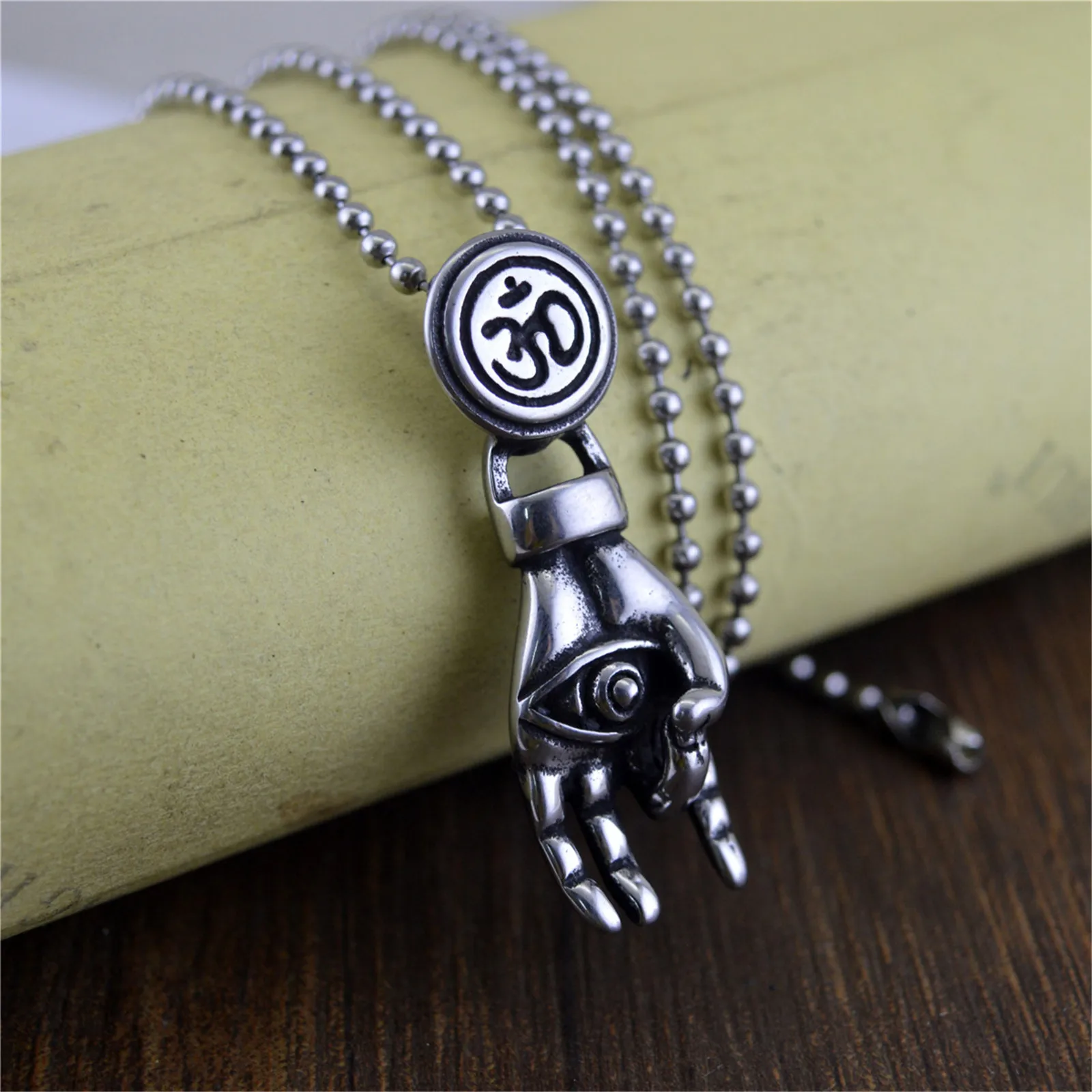 

Om Symbol Lotus Fingers Hand Buddha Eye Stainless Steel Pendant Necklace Punk Hip Hop Retro Vintage Religious Jewelry