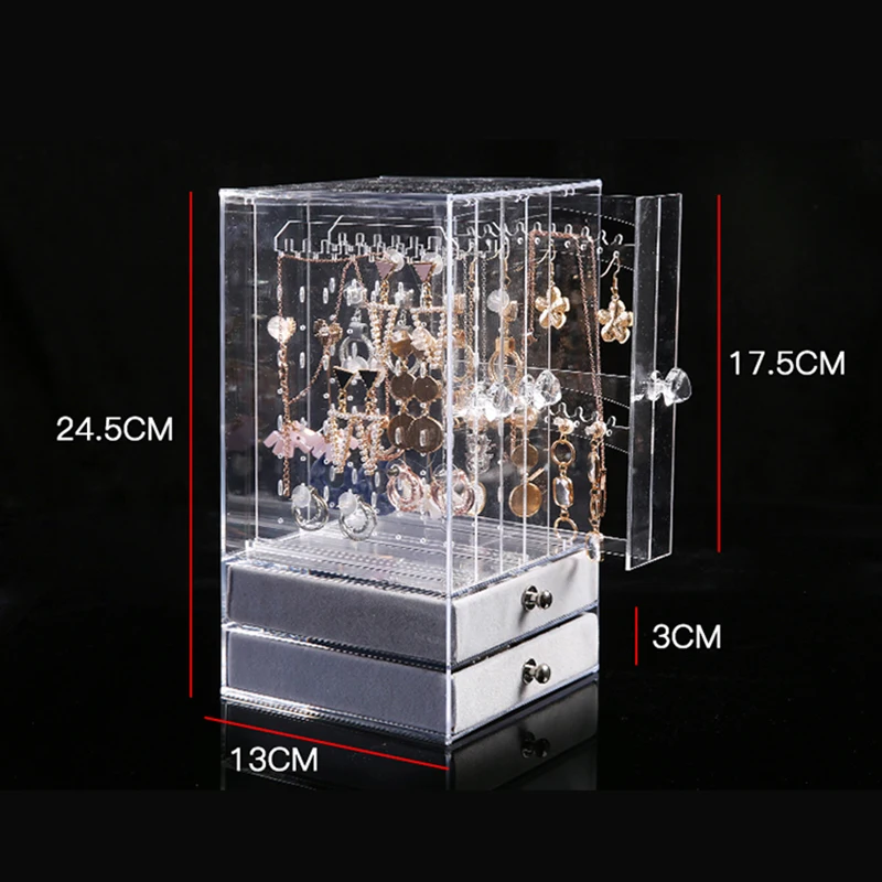 

Portable Earrings Ring Display Stand Shelf Dustproof Acrylic Jewelry Storage Box Drawer Women Necklace Bracelet Organizer Case