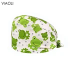 Женская хлопковая шапка с принтом зеленой лягушки, регулируемая шапка-скраб, шапки для салона красоты, шапки для ухода, лабораторные шапки-скрабы