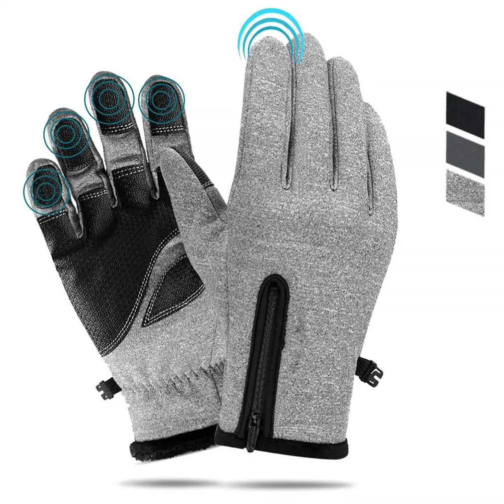 

Fleece Windproof Warm Gloves Outdoor Cycling Mountaineering Ski Biking Zipper Gloves Full Finger Touch Screen Gloves