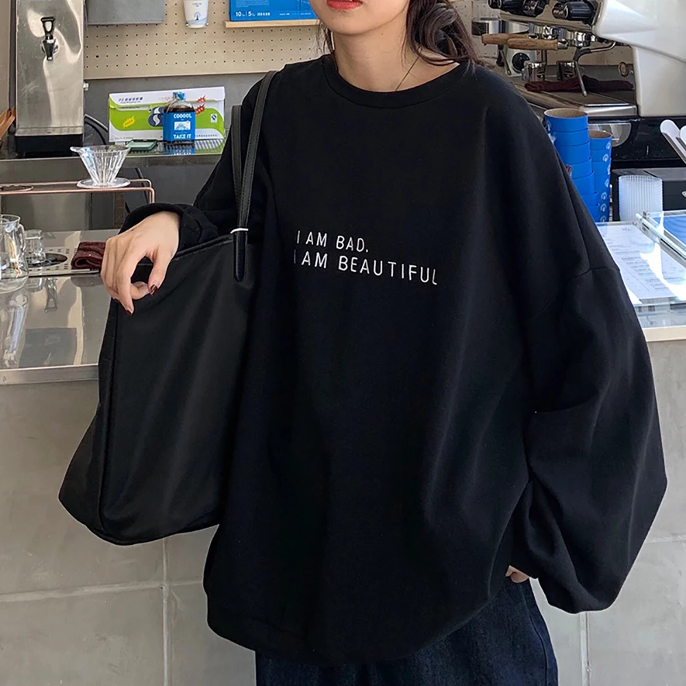 Women Long Sleeve O Neck Pullover Letters Print Oversized Blouse Sweatshirt Women's Clothing толстовка женская sudadera 2020