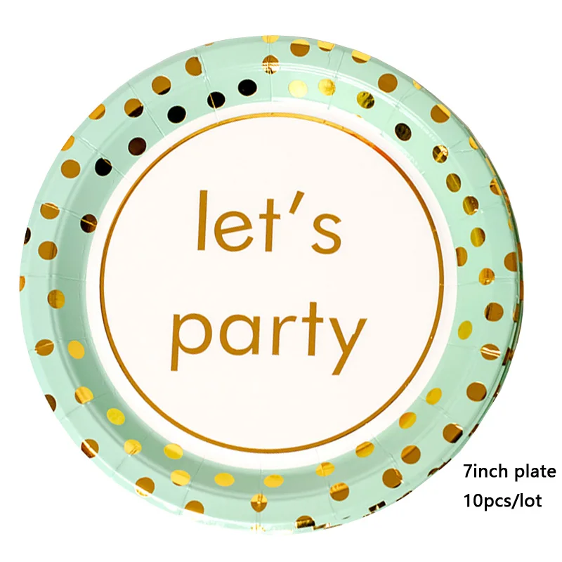 Принадлежности для дня рождения одноразовая посуда зеленые золотые тарелки