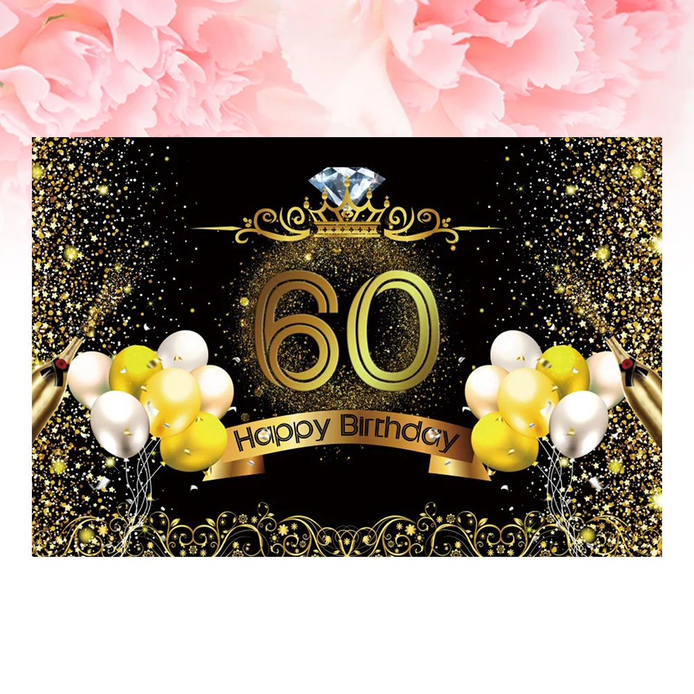 

1PC 150x100cm Backdrop Happy 60th Birthday Balloons Champagne Printed Photography Background Cloth