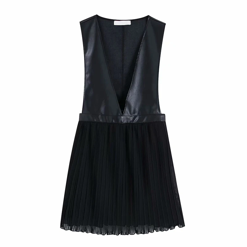 Vestidos весеннее черное шифоновое платье без рукавов из искусственной кожи Patcwhrok