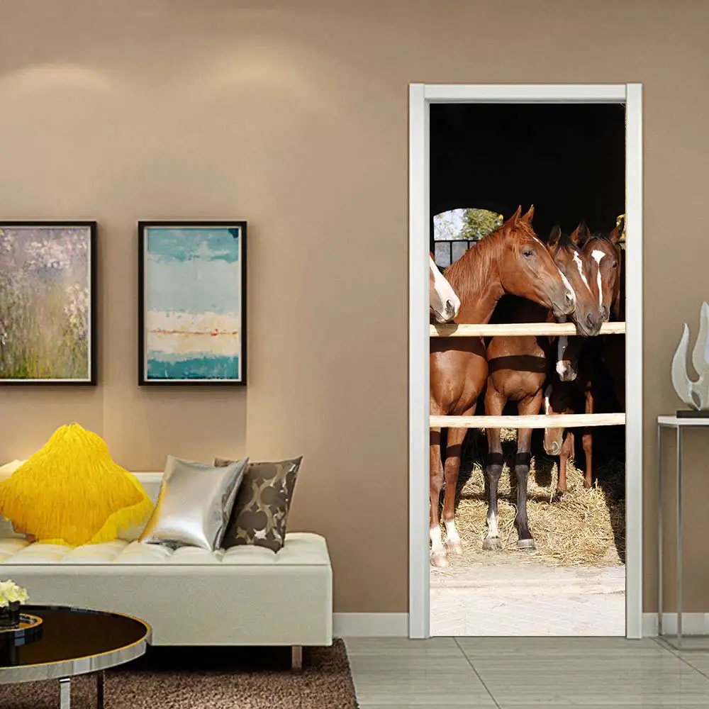 

Креативные экологические 3D наклейки на дверь лошади, восстановленные самоклеящиеся настенные наклейки для спальни