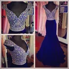 Женское вечернее платье с открытой спиной, темно-синее платье русалки с V-образным вырезом и бусинами, лето 2021
