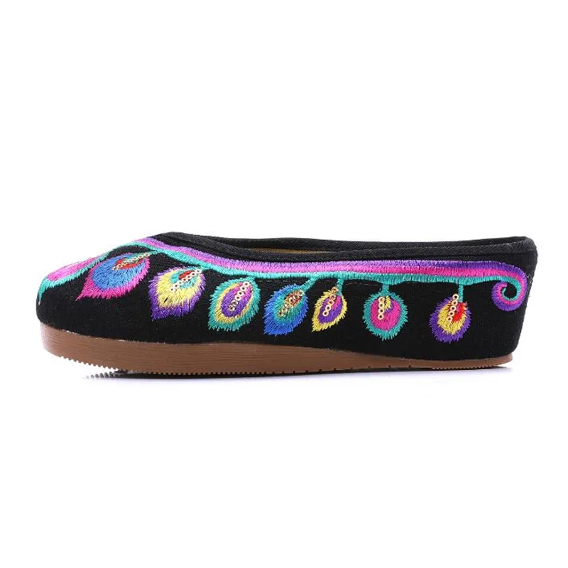 Сандалии женские в этническом стиле холщовые шлепанцы на среднем каблуке с