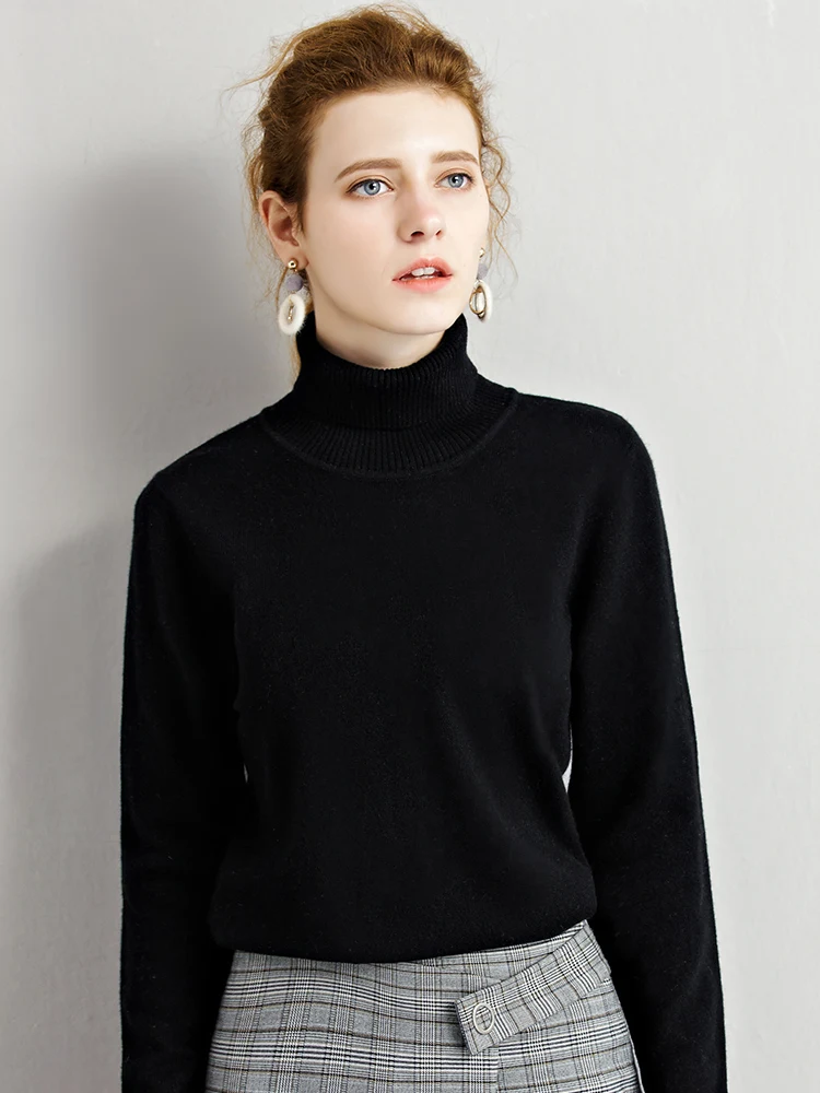 

Fine sweater for women 100% wool turtleneck slim fit all-match autumn winter new candy color base sweater