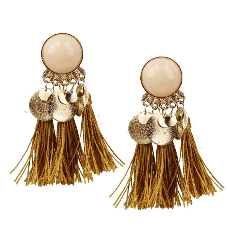

European and American Exaggerated Alloy Resin Tassel Earrings Bohemian Style Fashionable and Multi-color Earrings