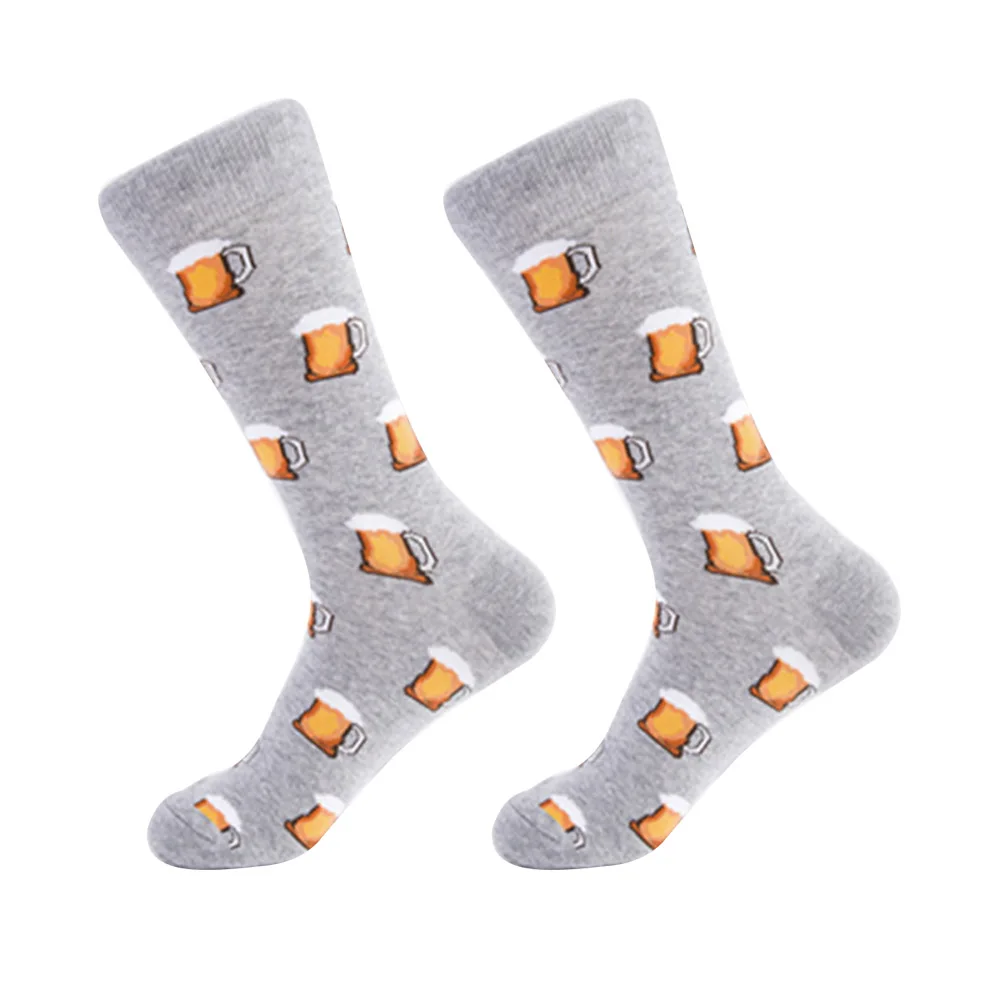 

Autumn Winter Elastic Daily Mid Calf Casual Adults Cotton Blend Soft Men Socks Keep Warm Funny Food Pattern Birthday Gift
