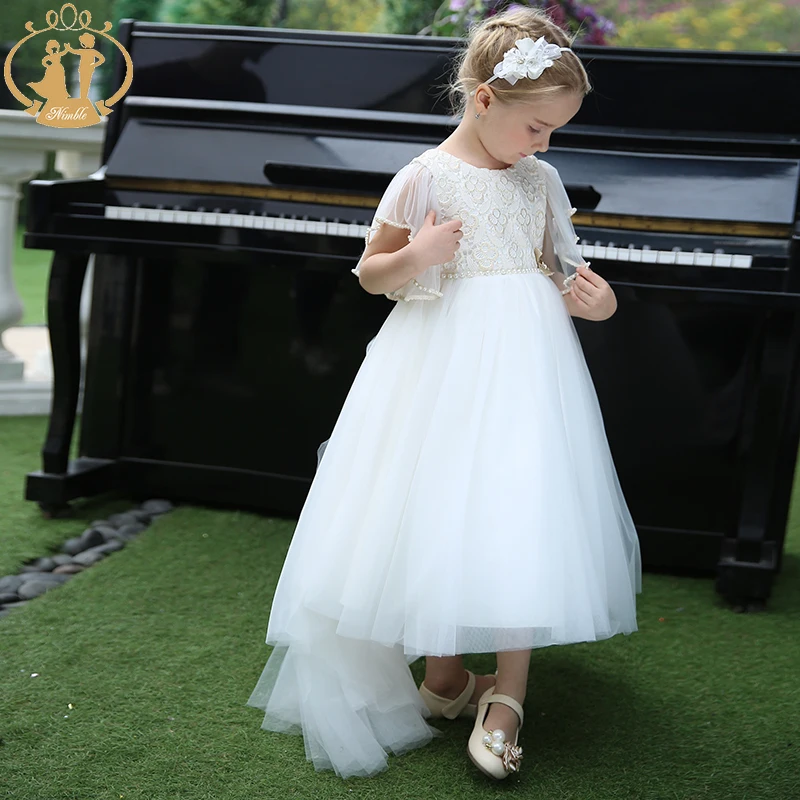 Nimble girls dress Long flower girl For Party And Wedding Princess Mesh Formal Ankle with Tail | Детская одежда и обувь