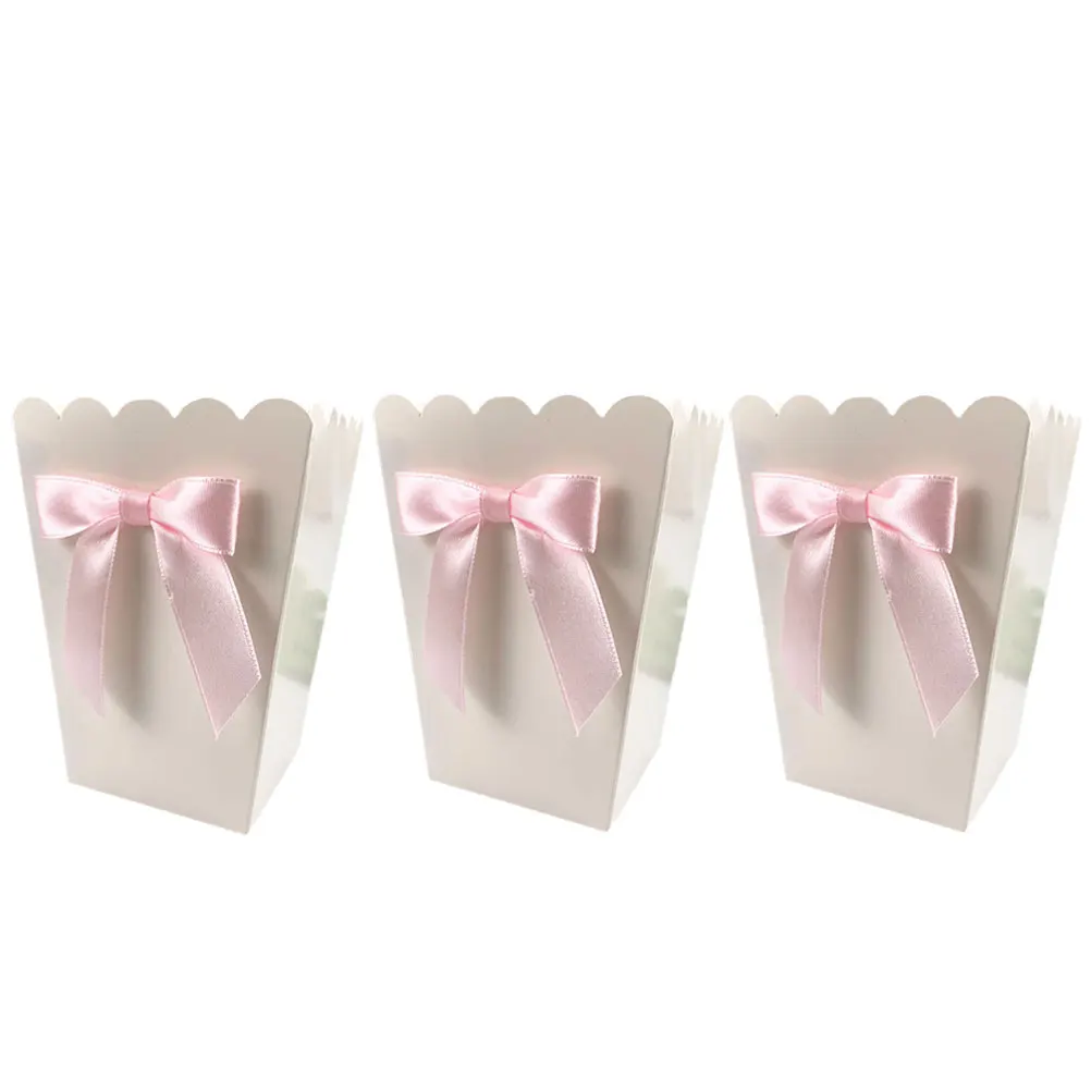 Pink 12pc Bow Popcorn Box Party Supplies Paper Popcorn Boxes Bags Candy Snack Treat Boxes Food Container Birthday Baby Shower Wedding - Color: Pink