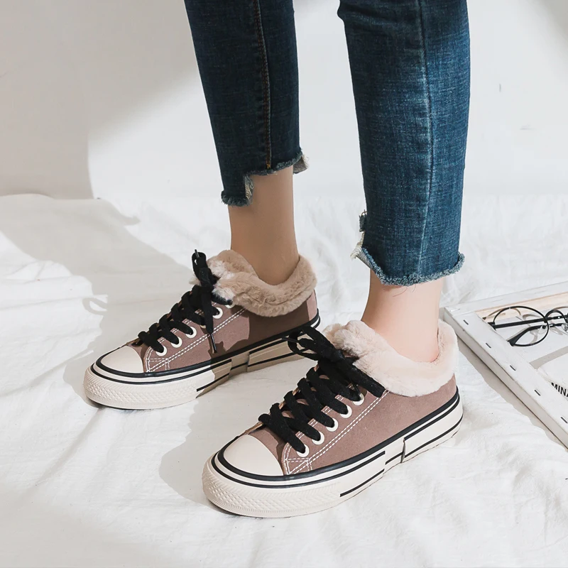 2019 зимняя теплая женская обувь модная на толстом низком каблуке с мелким ворсом