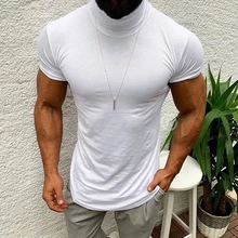 2021 new men's casual spring and summer T-shirt solid color short-sleeved high-necked blouse top com