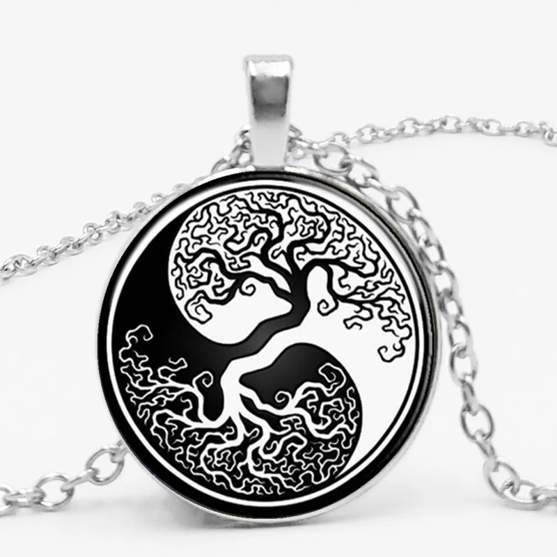 Yeni Retro güzel alaşım siyah ve beyaz Yin ve Yang hayat ağacı zaman kolye kolye resim özel özel
