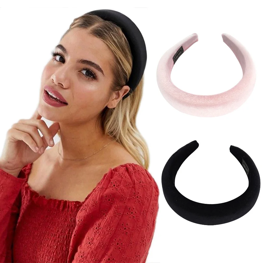 Ободок Женский бархатный широкий толстая губчатая однотонная повязка на голову