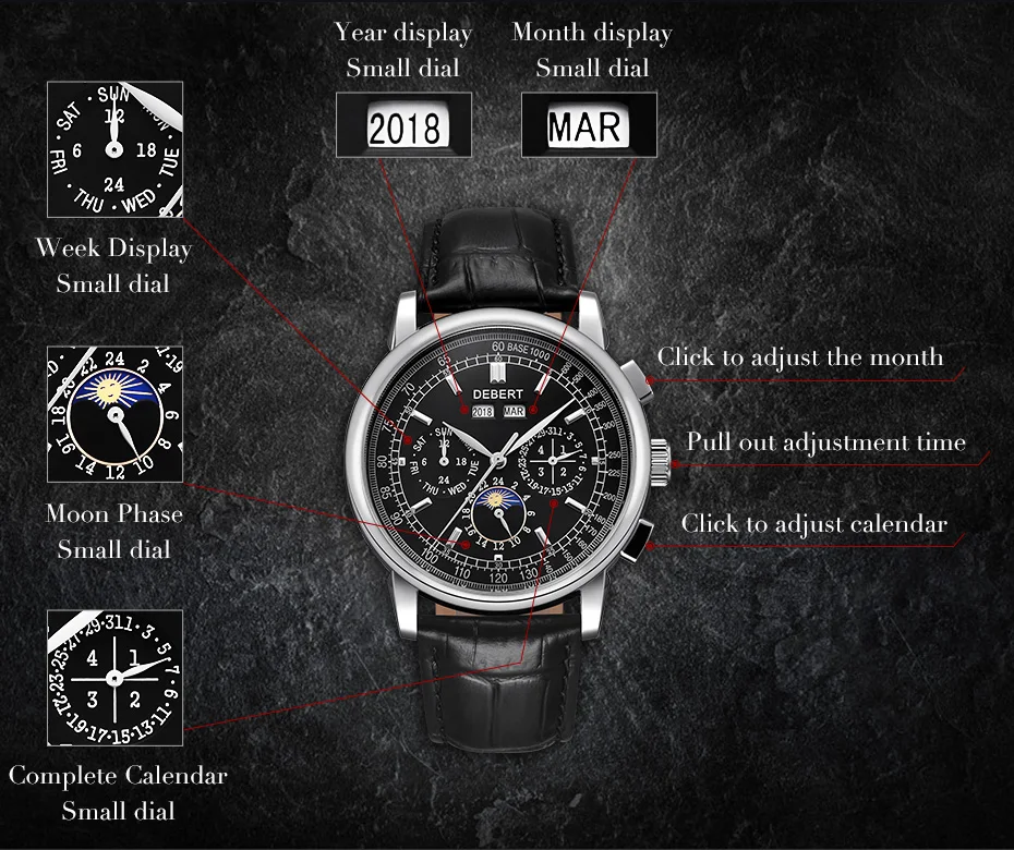 Часы из нержавеющей стали 316L Moon Phase relogio a prova de agua автоматические механические часы для мужчин montre homme