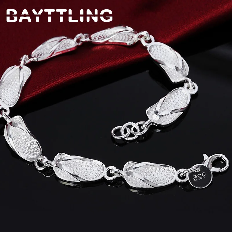 

BAYTTLING Silver Color 8 Inch Exquisite Flip-flops Pendant Bracelet Bangle For Women Men Fashion Wedding Jewelry Gifts