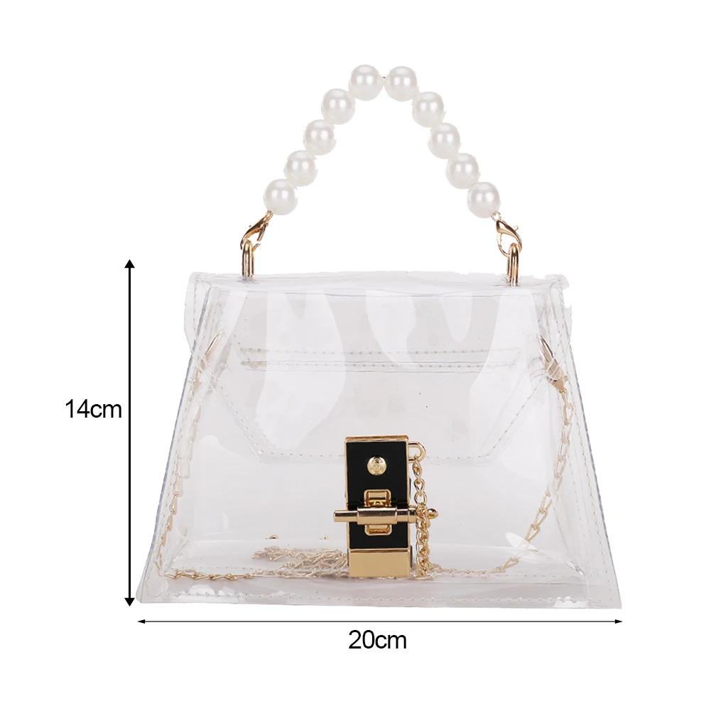

2021 New Fashion Women Candy Color Clear Messenger Bag Purse Wicker Bag Handbag Summer Pearl Chain Shoulder Bags
