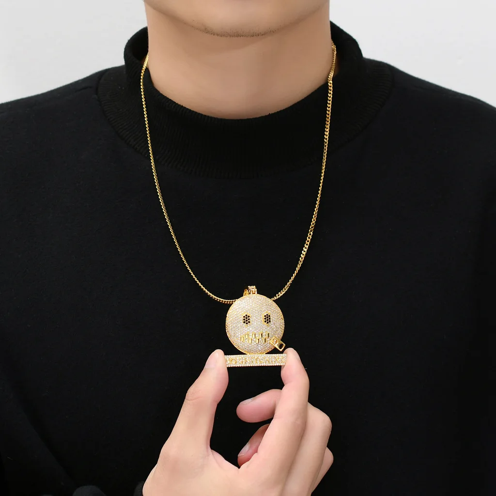 

MATHALLA Iced Out Bling No Snitching Expression Round Pendant Rope Necklace Chain Hip Hop Charm Jewelry Micro Inlay Men Wome