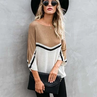 o neck long sleeve stripe contrast color t shirt women casual loose streetwear plus size summer knitting tops