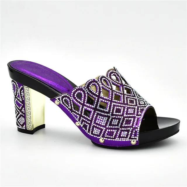 Purple shoes only Модный итальянский комплект из туфель и сумочки, вечерние женские комплекты из туфель и сумочки в нигерийском стиле, украшенные стразами - Цвет: Purple shoes only