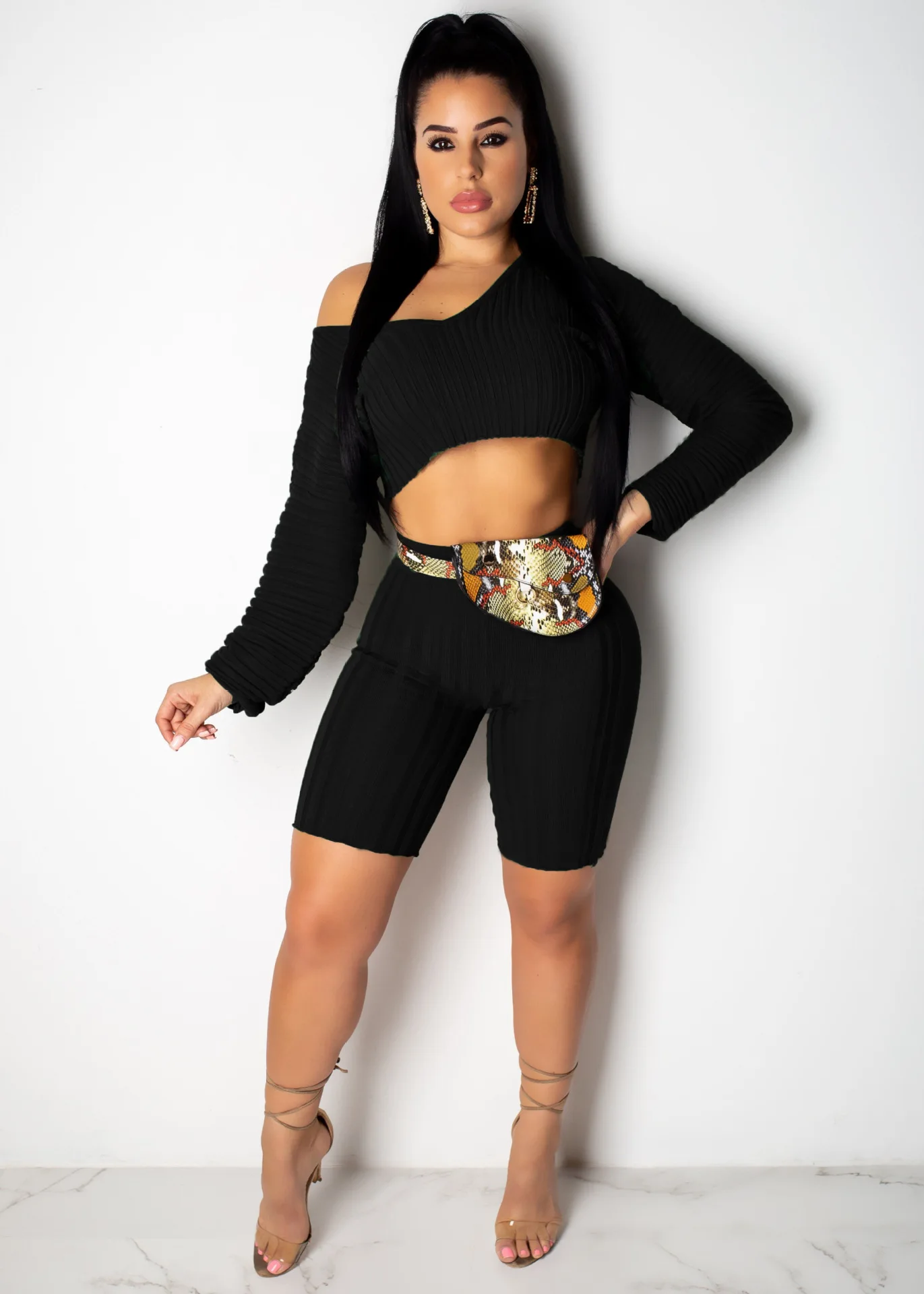 

2021 Summer New Fashion Women's Sexy V-Neck Stiletto Shorts Suit