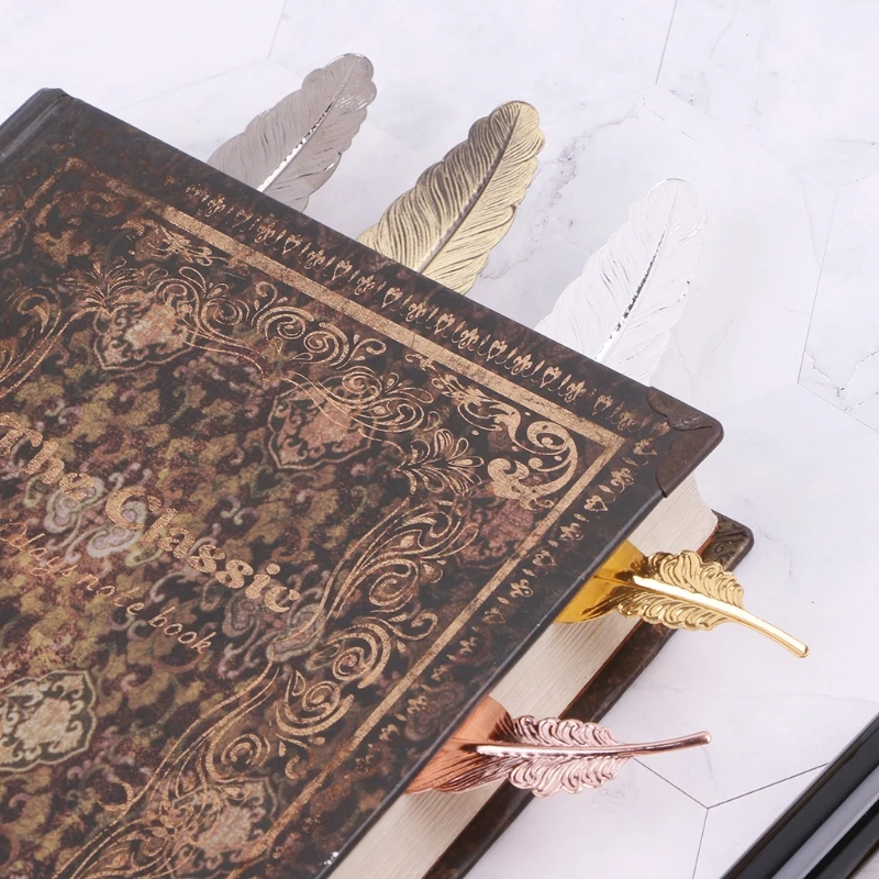 

Creative Retro Feather Shaped Metal Bookmark Page Marker For Books Office School