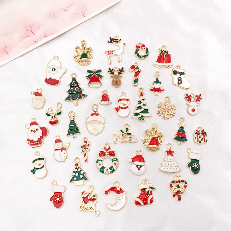 

38 PCS Mix Style Santa Claus Christmas Charm Enamel Metal Bracelet Necklace Earring DIY Handmade Accessories For Jewelry Making
