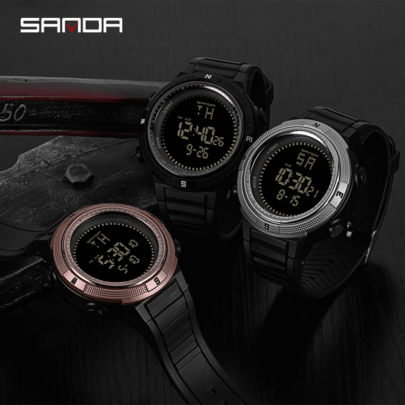 SANDA Роскошные брендовые цифровые спортивные водонепроницаемые мужские наручные