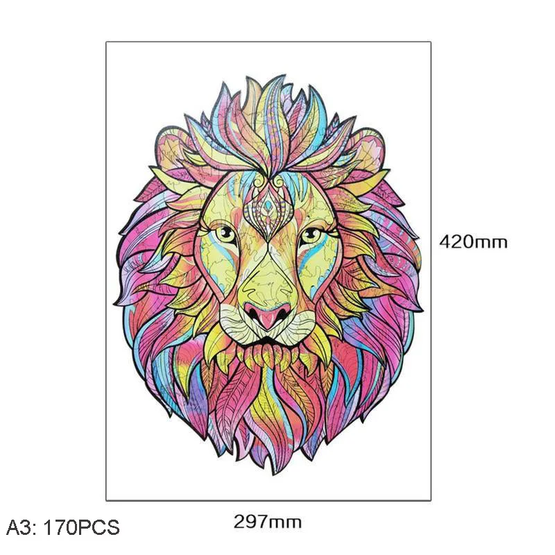 

Wooden Lion Jigsaw Puzzles Toys for Adults DIY Animal Puzzle Each Piece is Animal Children Educational Fabulous Interactive Game