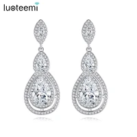 luoteemi luxury drop earrings micro aaa cubic zircon around fashion jewelry for women bride wedding engagement waterdrop earring