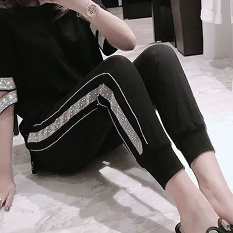 black pant Новые летние модные женские футболки с коротким рукавом и дырками, однотонные универсальные свободные черные женские топы 234 - Цвет: black pant