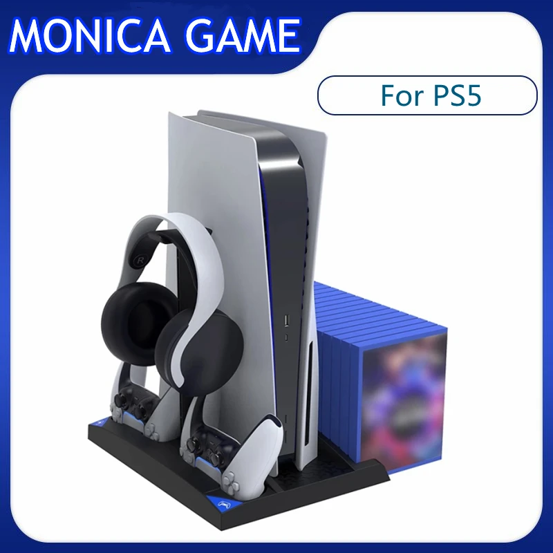 

6 in 1 Vertical Stand Console Cooling Fan Charging Dock Headphone Stand Game Storege for PS5 Game Machine Accessories