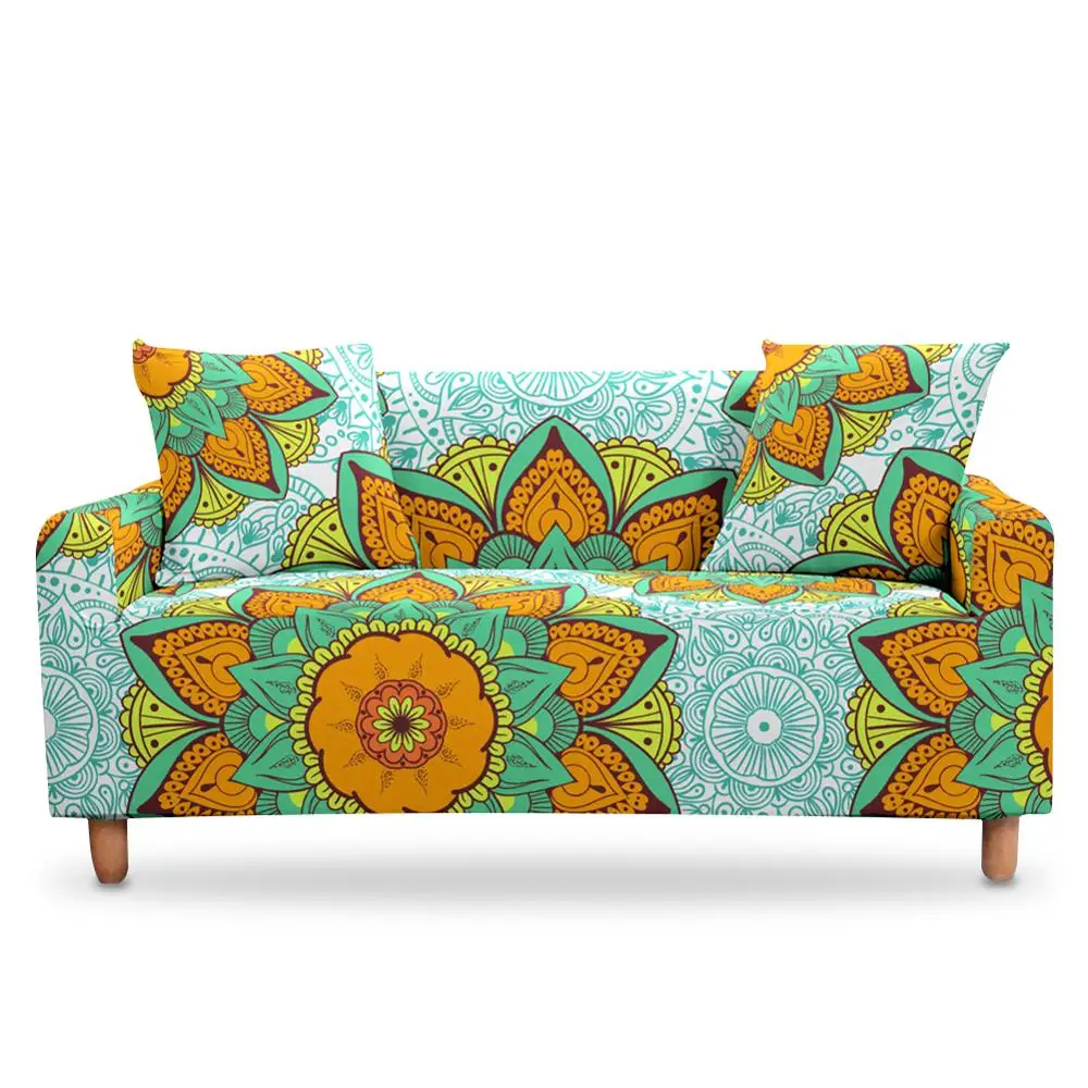 

Mandala Flower Elastic Sofa Cover Tropic Leaves Armchair Chair Slipcovers 3 Seaters Stretch Couch Cover for Living Room
