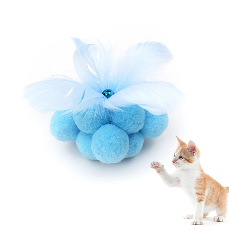 

1PC Plush Cat Toy Faux Feather Kitten Ball Cat Interactive Toy Kitten Ball Toy With Bell Cat Chasing Toy Kitten Chew Toy Pet Toy