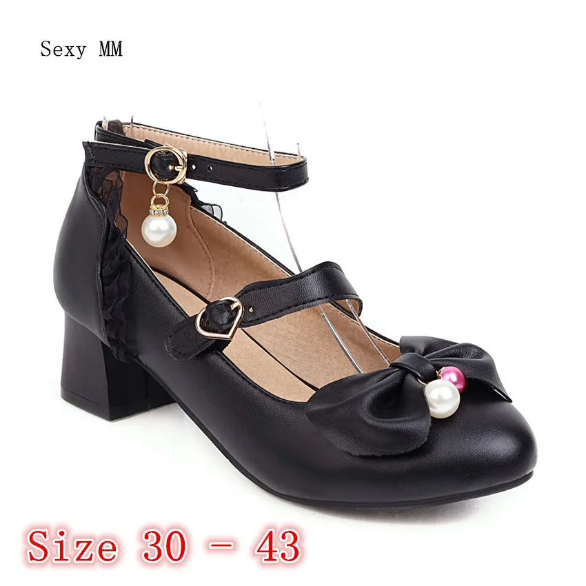 

Low High Heels Women Pumps Girl Low High Heel Shoes Mary Janes Woman Shoes Kitten Heels Small Plus Size 30 31 32 33 -40 41 42 43