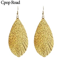 cpop long feather genuine leather earrings for women fashion gold pendant statement earrings leather jewelry accessories gifts