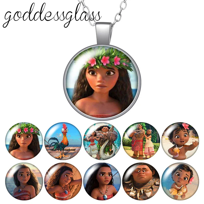 

Disney Princess Moana Maui Tui Sina Round Glass glass cabochon silver plated/Crystal pendant necklace jewelry for Gift
