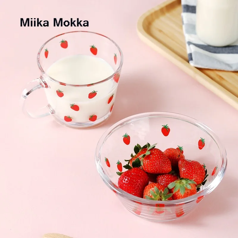 Cute Fruit Salad Bowl Transparent Glass Tableware 900ml Large Capacity Cartoon Strawberry Soup Dessert Snack Foods | Дом и сад