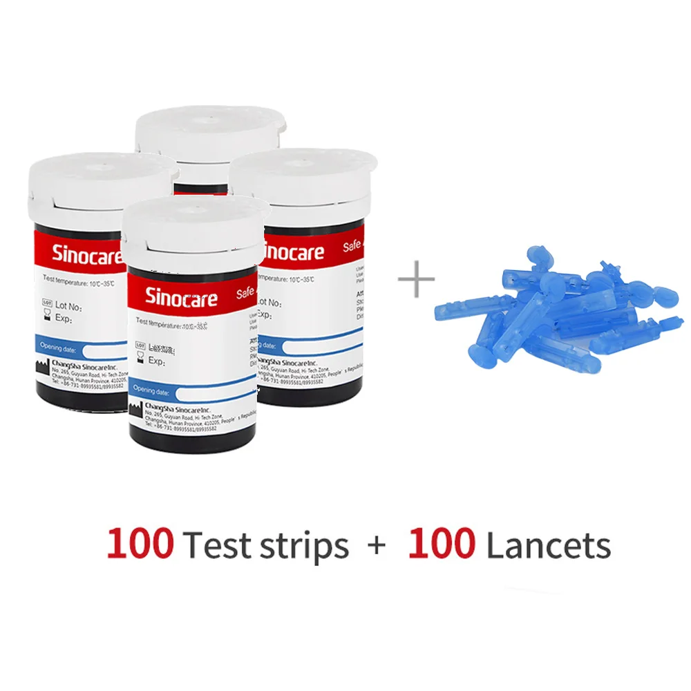 SINOCARE Safe AQ умный глюкометр с тестовыми полосками Lancets 5S простой тест точный для диабета - Цвет: 100 Strips Lancet