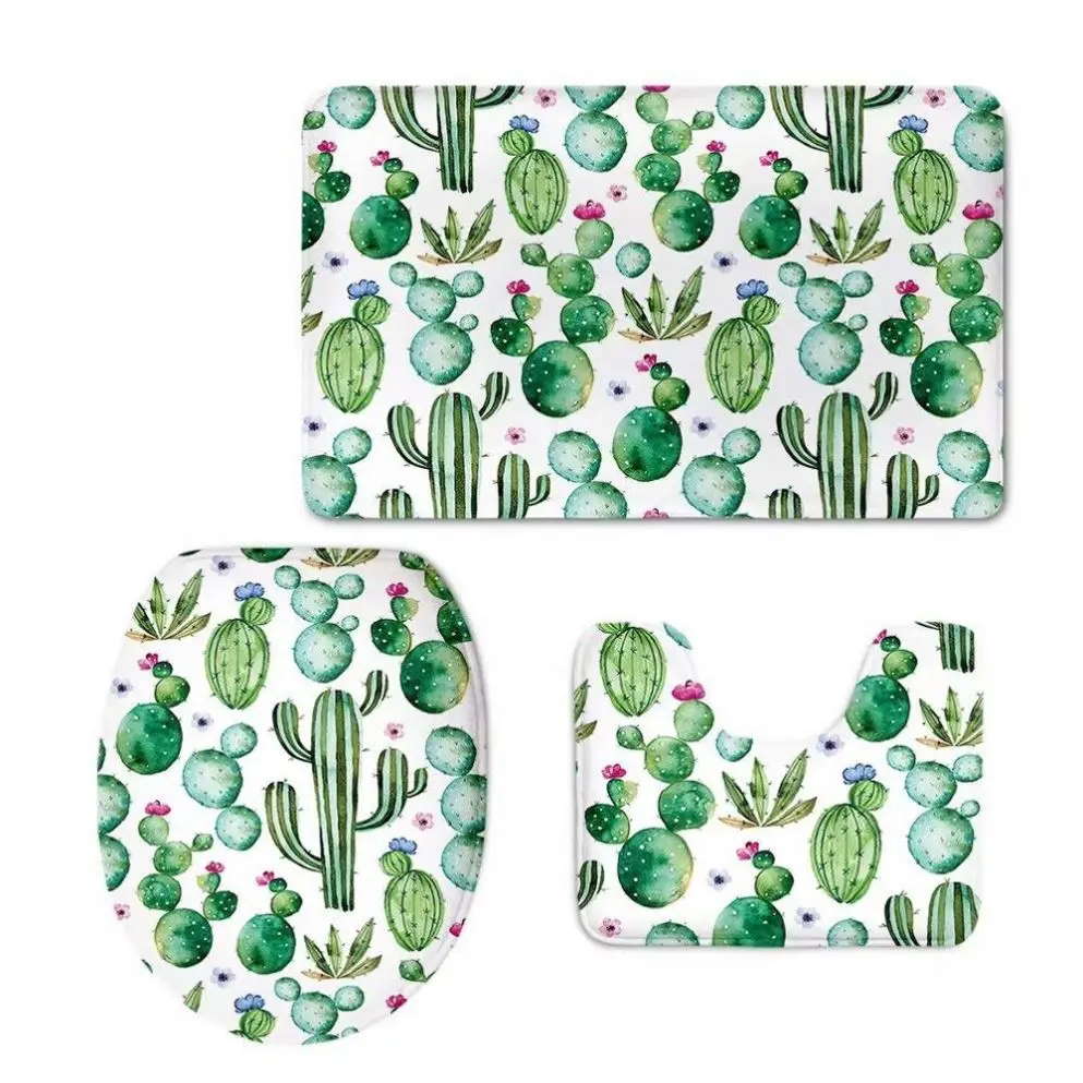 Online Set Di Tappeti E Tappetini Per Bagno Verde Antiscivolo In Flanella Stampata Con Cactus Tropicali Personalizzati Set Di 3 Pezzi