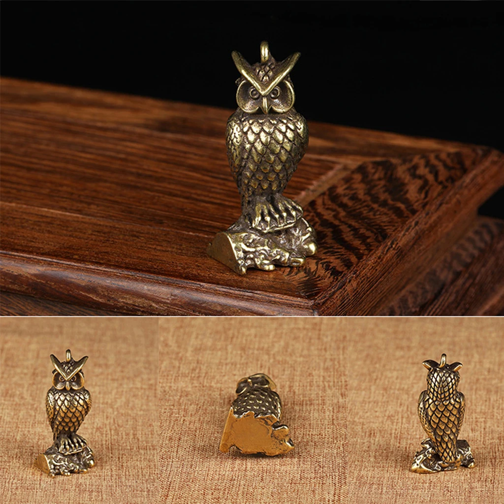 Маленькая античная латунь стоящая Сова миниатюрная фигурка животного для