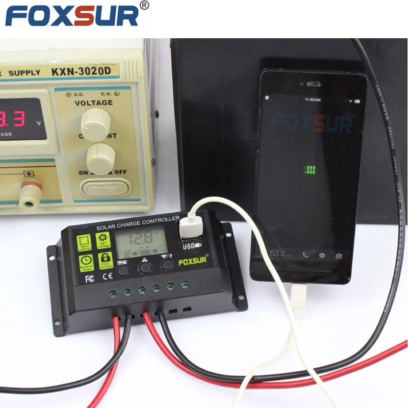 FOXSUR 30A 20A 10A ЖК дисплей PWM DC 5 в USB 12 24 автоматический выключатель панели солнечных