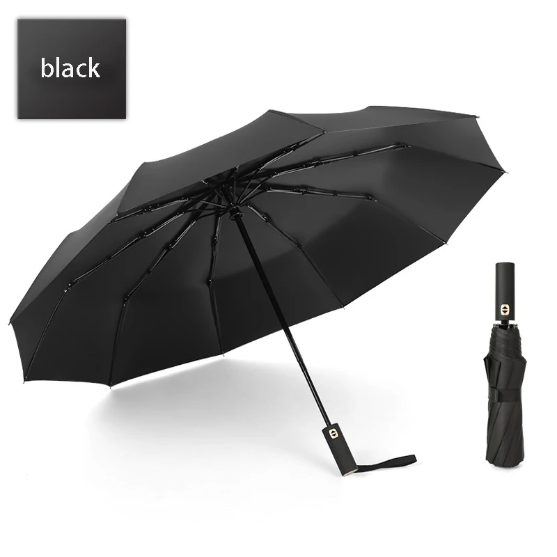 Explosion models automatic umbrella three fold windproof umbrella men and women sun umbrella three fold black plastic umbrella - Цвет: Black plastic black