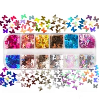 5mm 12 grid long box set holographic laser shiny butterfly nail sequins summer butterfly acrylic design decorative nail art