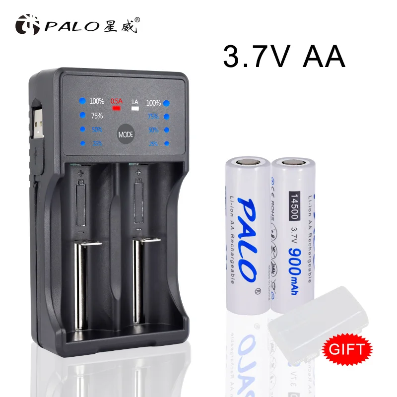 AA 3,7 v 14500 перезаряжаемая батарея 2a batteria 900mah литий-ионная аккумуляторная батарея rechargeabl с зарядным устройством для aa 18650 14500 - Цвет: 2pcs AA with charger