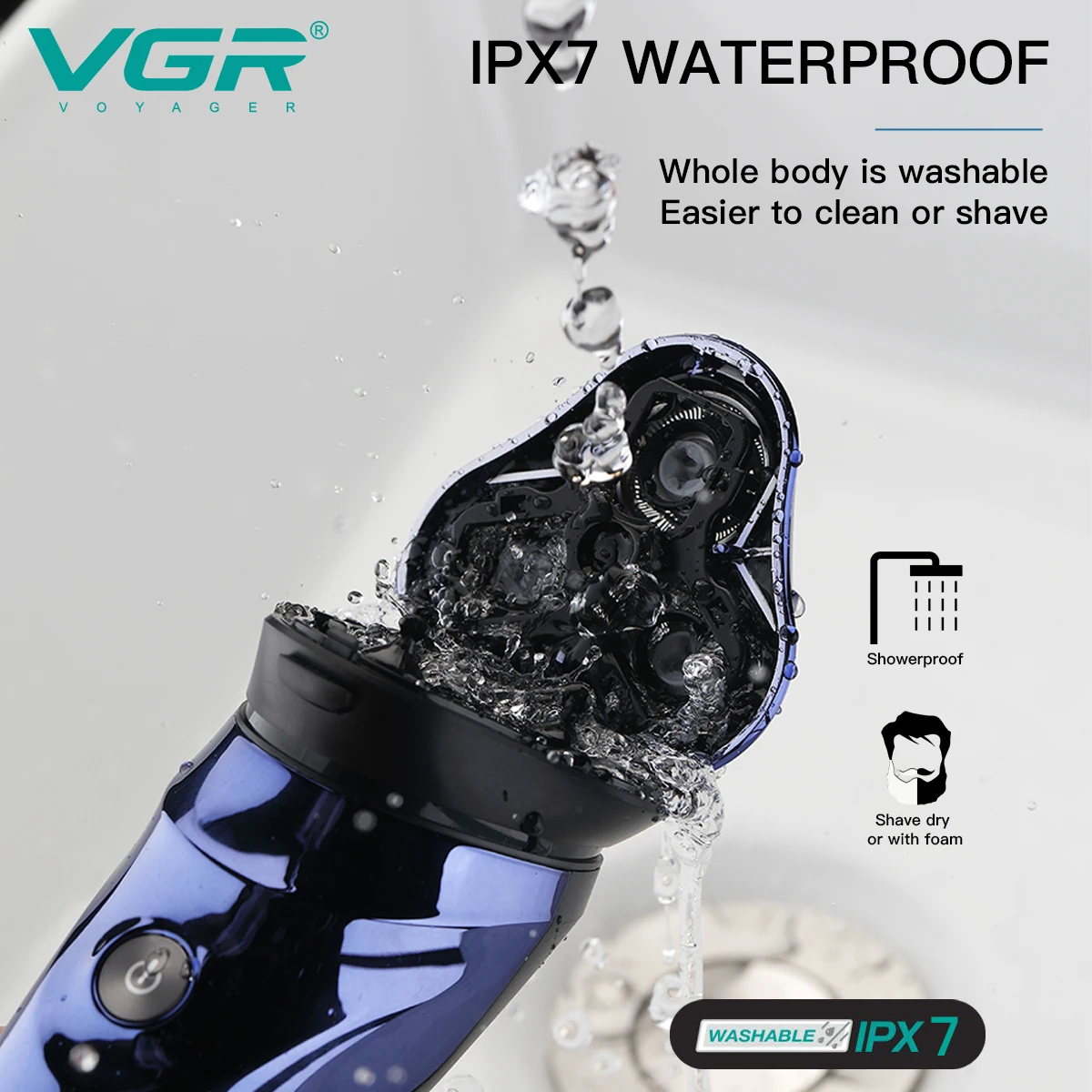 VGR Electric Shaver For Men Washable Razor Rotating Triple Blade Beard Trimmer Beard Cutting Machine Digital Display V-305 enlarge