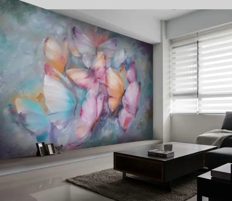 

Custom Any 3D wall papers European-style hand-painted oil painting colorful butterflies Living Room Bedroom Wallpaper Fresco 3d